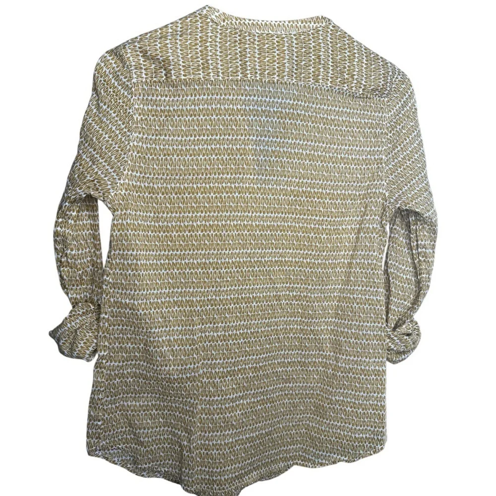 Holding Horses | Mustard Abstract Print Roll Tab Blouse | Size 4